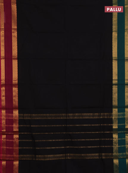 Chettinad cotton saree black and magenta pink with plain body and ganga jamuna border