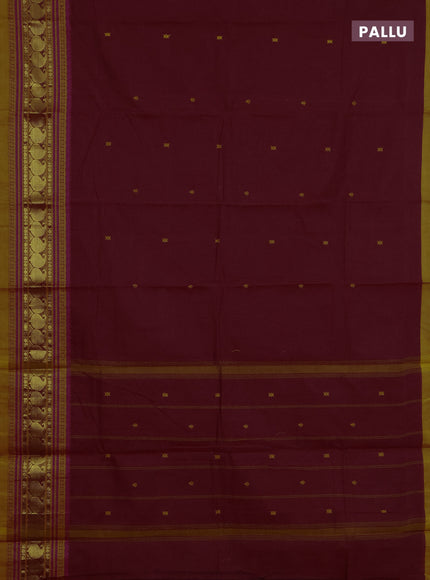 Chettinad cotton saree maroon and mustard yellow with thread woven buttas and long zari woven border