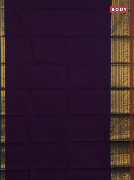 Chettinad cotton saree violet and rust shade with plain body and long zari woven border