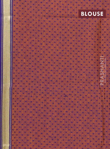 Chettinad cotton saree violet and rust shade with plain body and long zari woven border