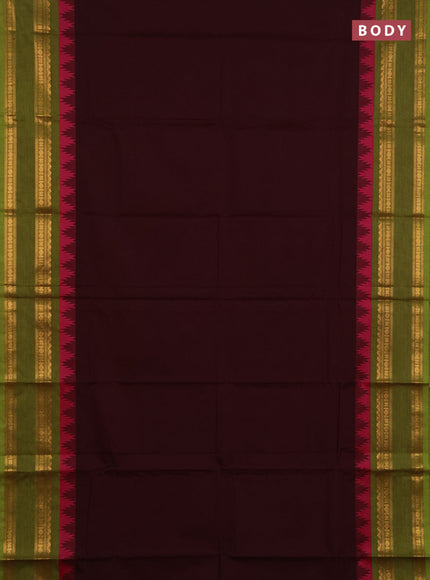 Chettinad cotton saree deep wine and light green with thread woven buttas and temple design rettapet zari woven border