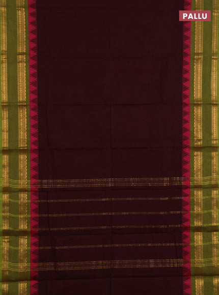 Chettinad cotton saree deep wine and light green with thread woven buttas and temple design rettapet zari woven border
