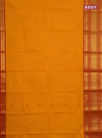 Chettinad cotton saree mango yellow and orange with thread woven buttas and long zari woven border