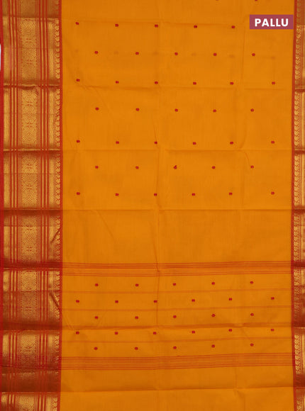 Chettinad cotton saree mango yellow and orange with thread woven buttas and long zari woven border