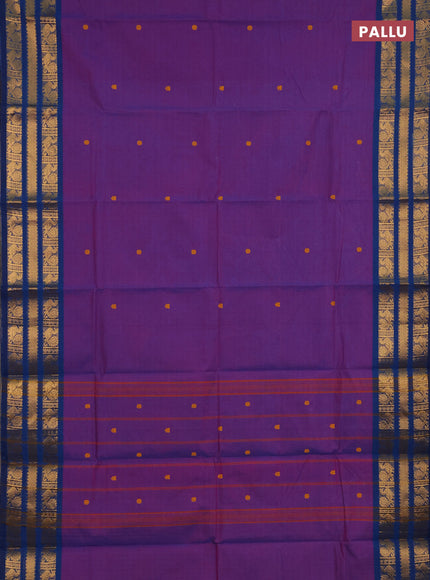 Chettinad cotton saree purple and blue with thread woven buttas and zari woven butta border