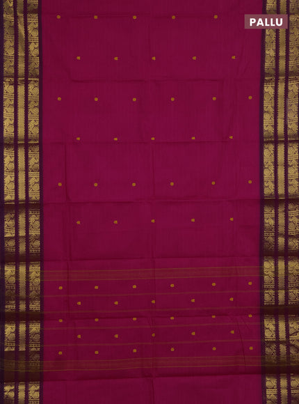 Chettinad cotton saree pink and purple with thread woven buttas and zari woven butta border