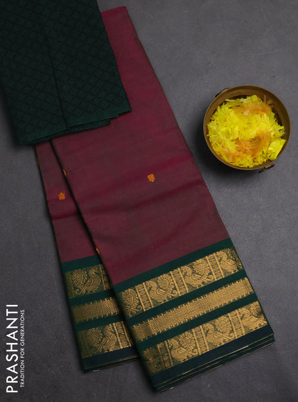 Chettinad cotton saree dual shade of greenish pink and green with thread woven buttas and zari woven butta border