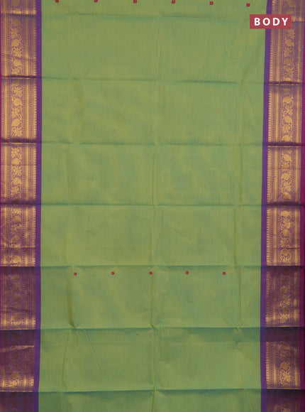 Chettinad cotton saree teal green and purple with thread woven buttas and zari woven border