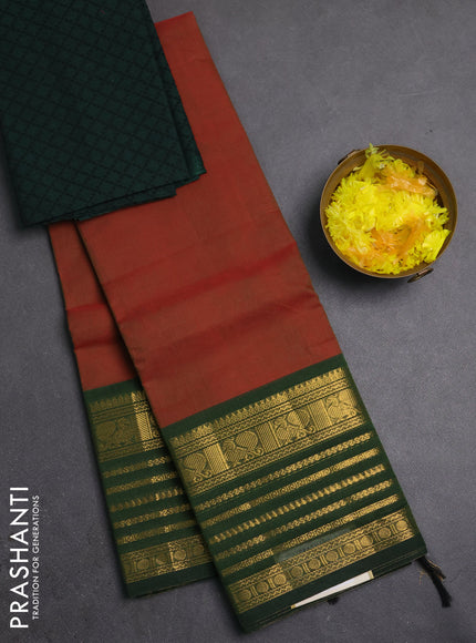 Chettinad cotton saree dual shade of maroon and green with plain body and long zari woven border