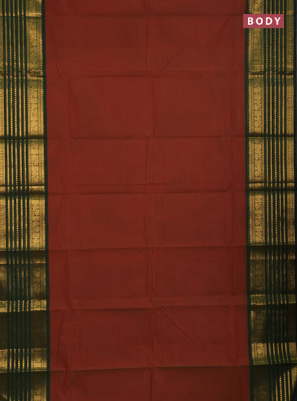 Chettinad cotton saree dual shade of maroon and green with plain body and long zari woven border