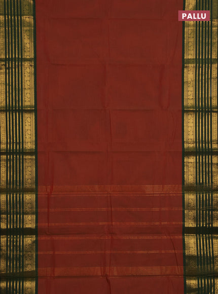 Chettinad cotton saree dual shade of maroon and green with plain body and long zari woven border