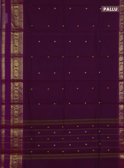 Chettinad cotton saree dark magenta and mustard yellow with thread woven buttas and rettapet zari woven border