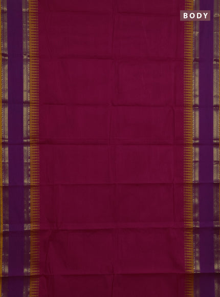 Chettinad cotton saree pink and mustard yellow with plain body and temple design rettapet zari woven border