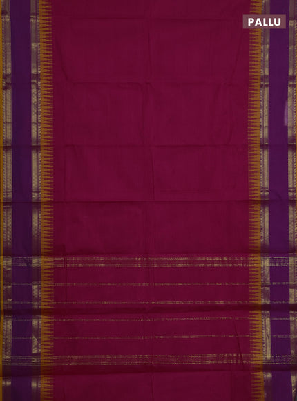 Chettinad cotton saree pink and mustard yellow with plain body and temple design rettapet zari woven border