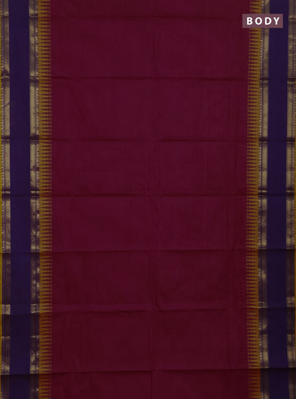 Chettinad cotton saree magenta pink and mustard yellow with plain body and temple design rettapet zari woven border
