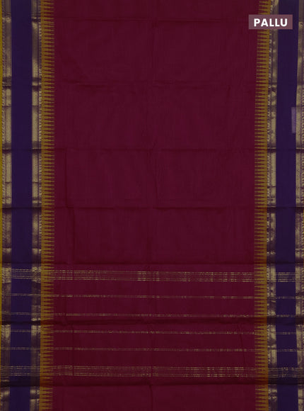 Chettinad cotton saree magenta pink and mustard yellow with plain body and temple design rettapet zari woven border