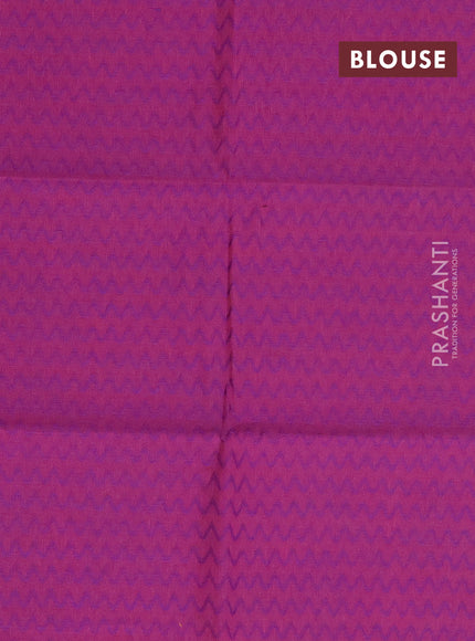 Chettinad cotton saree teal green and purple with plain body and long zari woven border