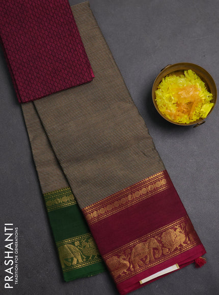 Chettinad cotton saree brown and pink with allover stripes pattern and ganga jamuna border