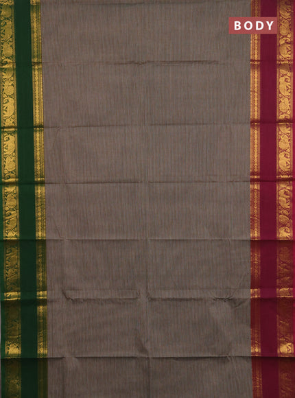Chettinad cotton saree brown and pink with allover stripes pattern and ganga jamuna border