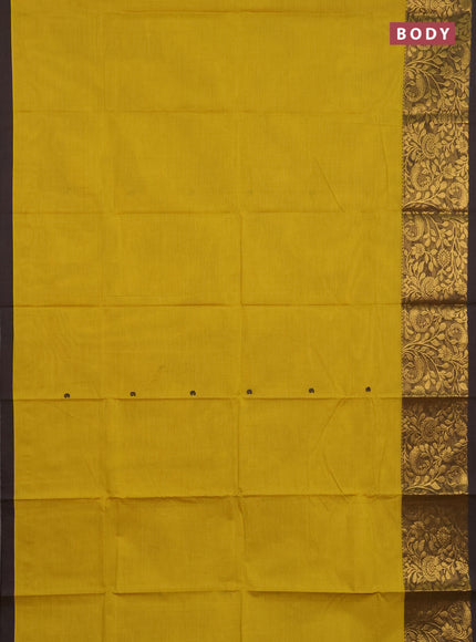 Chettinad cotton saree lemon yellow and black with thread woven buttas and long zari woven border
