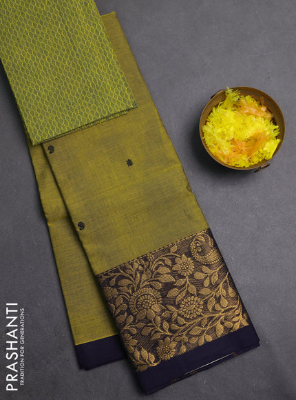 Chettinad cotton saree mehendi green and light green with thread woven buttas and long zari woven border