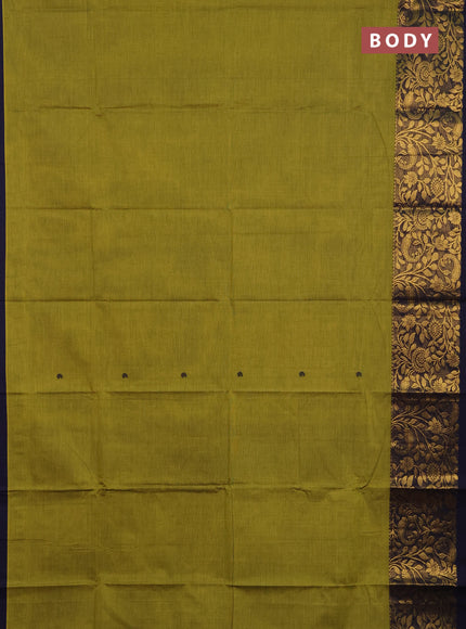 Chettinad cotton saree mehendi green and light green with thread woven buttas and long zari woven border
