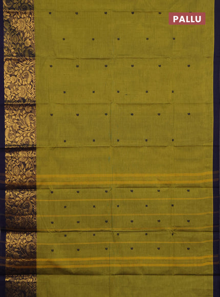 Chettinad cotton saree mehendi green and light green with thread woven buttas and long zari woven border