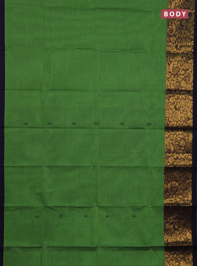 Chettinad cotton saree green and grey with thread woven buttas and long zari woven border