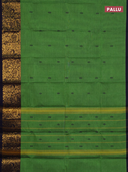 Chettinad cotton saree green and grey with thread woven buttas and long zari woven border