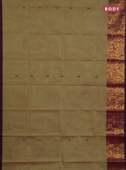 Chettinad cotton saree elaichi green and purple with thread woven buttas and long zari woven border