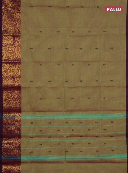 Chettinad cotton saree elaichi green and purple with thread woven buttas and long zari woven border