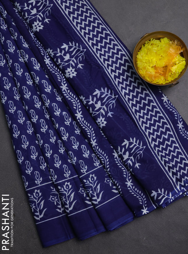 Jaipur cotton saree blue with allover butta prints and printed border