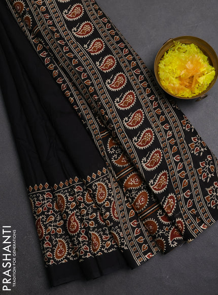 Jaipur cotton saree black with plain body and long printed border
