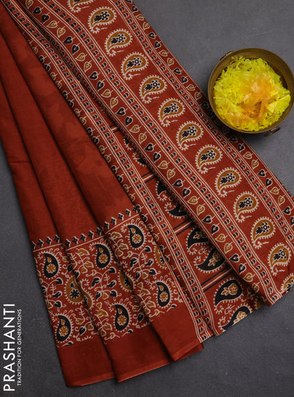 Jaipur cotton saree brown with plain body and long printed border