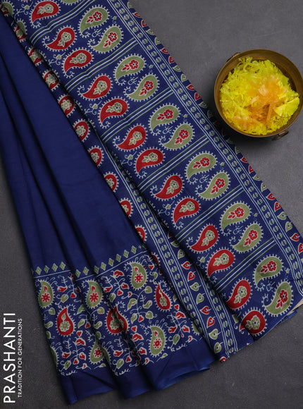 Jaipur cotton saree blue with plain body and long printed border