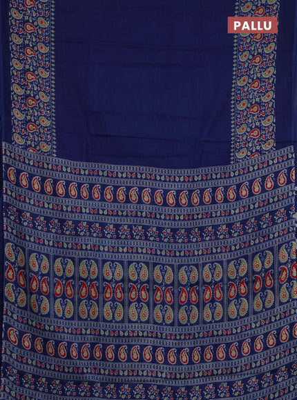 Jaipur cotton saree blue with plain body and long printed border