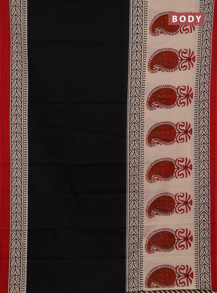 Jaipur cotton saree black and beige with plain body and long printed border