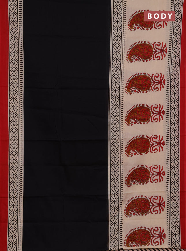 Jaipur cotton saree black and beige with plain body and long printed border