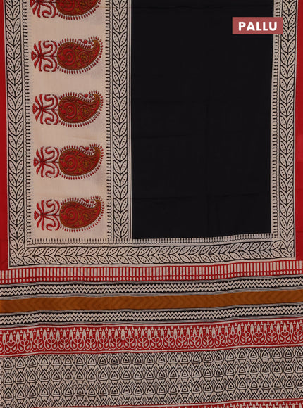 Jaipur cotton saree black and beige with plain body and long printed border