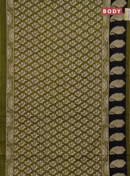 Jaipur cotton saree mehendi green and black with allover butta prints and printed border