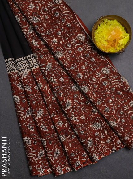Jaipur cotton saree black and rust shade with plain body and printed border