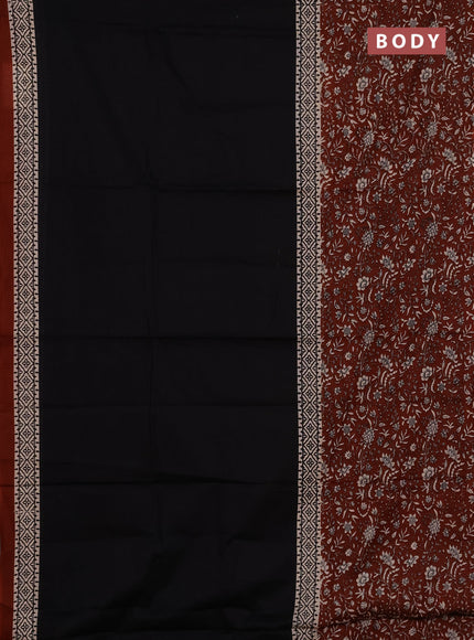 Jaipur cotton saree black and rust shade with plain body and printed border