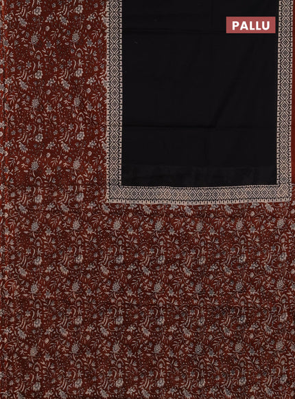 Jaipur cotton saree black and rust shade with plain body and printed border