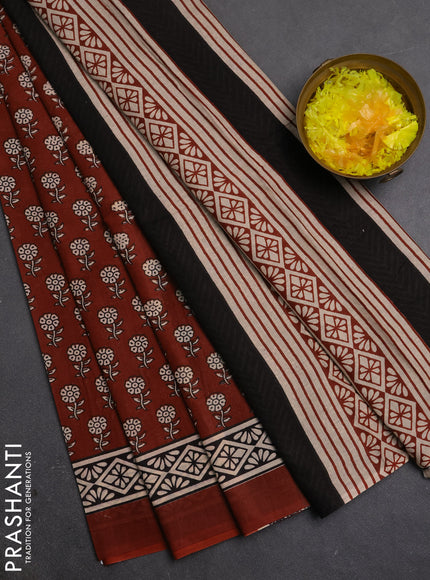 Jaipur cotton saree rust shade and black with allover butta prints and printed border