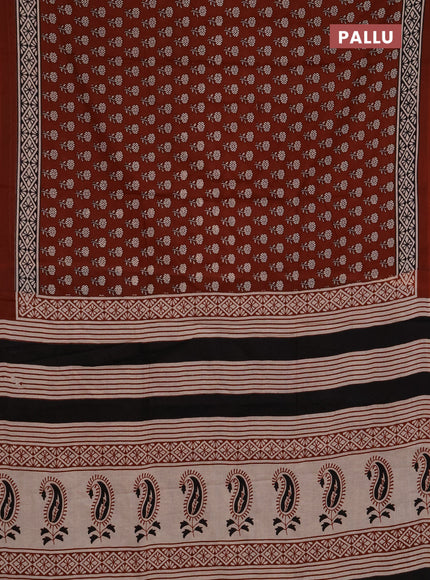Jaipur cotton saree rust shade and black with allover butta prints and printed border