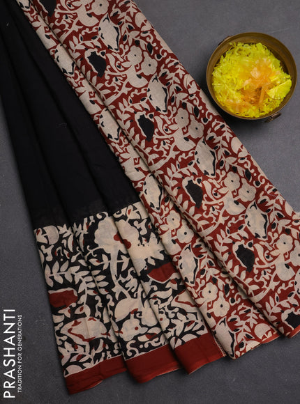Jaipur cotton saree black and maroon with plain body and long printed border
