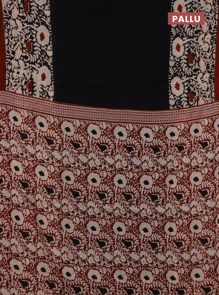 Jaipur cotton saree black and maroon with plain body and long printed border