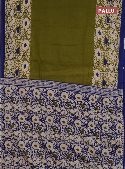 Jaipur cotton saree mehendi green and blue with plain body and long printed border