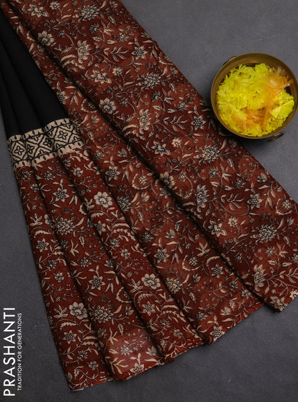 Jaipur cotton saree black and rust shade with plain body and long printed border