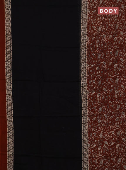 Jaipur cotton saree black and rust shade with plain body and long printed border
